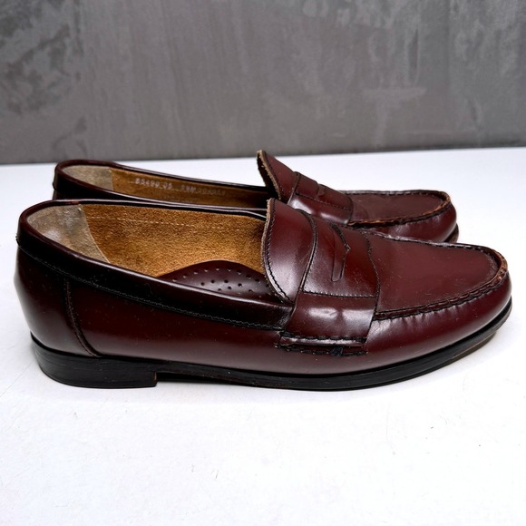 Vtg Nunn Bush Penny Loafers Mens 9.5 Burgundy Leather Slip On Moc Toe Shoes 90s main image 10